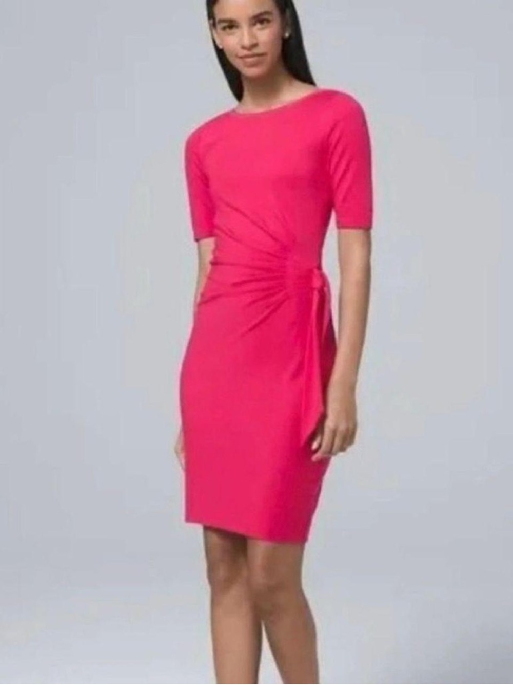 WHBM Pink Side Ruched Dress Size L | White House Black Market Body Contour Midi